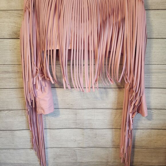 Sugar Thrillz Small Junior Pink Faux Leather Retro Y2k Western fringe Jacket - Picture 9 of 9